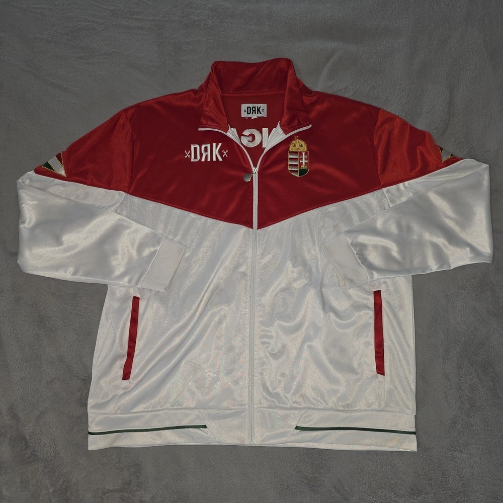 DRK Dorko Hungary Track Jacket Red‎ White Full Zip Coat of Arms Womens 3XL